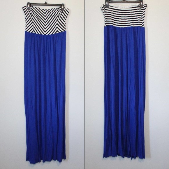 NWT Forever 21+ Striped Strapless Maxi Tube Dress Blue Plus Size 2X H14737 - Picture 8 of 8